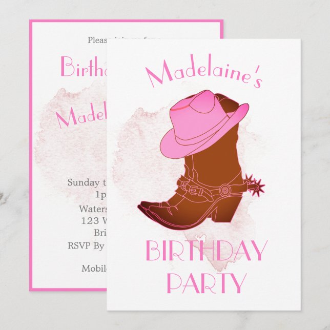 Birthday Cowboy Pink Party Invitation (Front/Back)