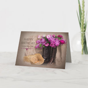 Birthday, Cowgirl, Boots, Flowers/Lilacs/Tulips Card