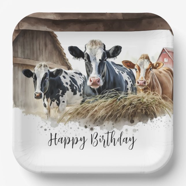 Birthday Cows With Hay Paper Plates (Front)