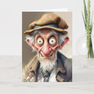 Birthday Crazy Old Man with Brown Cap Card