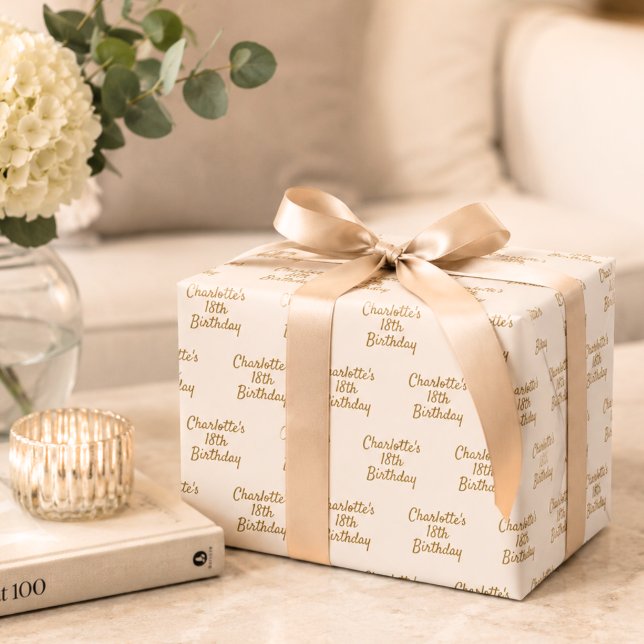Birthday cream name script minimalist wrapping paper sheets (Creator Uploaded)