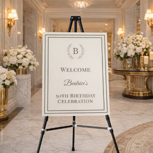 Birthday cream taupe monogrammed elegant welcome foam board