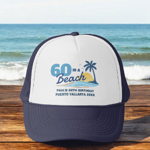 Birthday Crew Retro Sunset Beach Trucker Hat