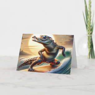 Birthday Crocodile On a Surfboard Card