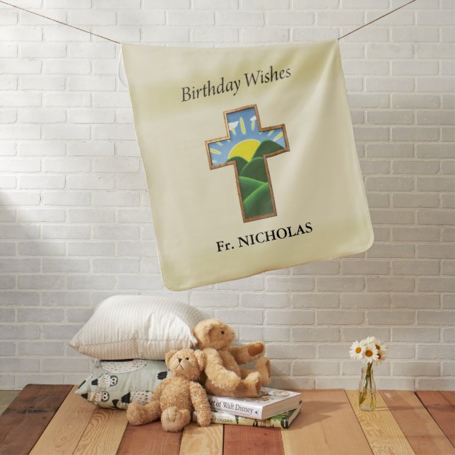 Birthday Cross Priest Personalized Baby Blanket (In Situ)