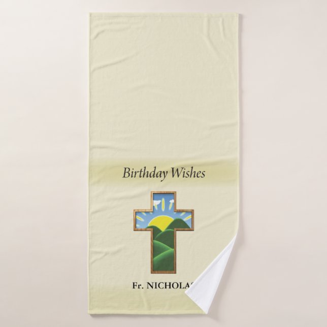 Birthday Cross Priest Personalized Bath Towel (Bath Towel)