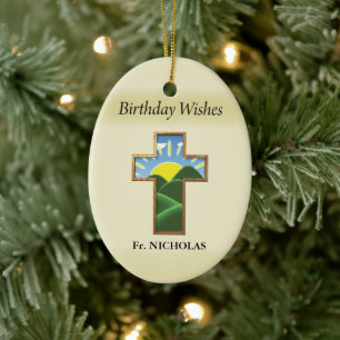 Birthday Cross Priest Personalized Ceramic Ornament