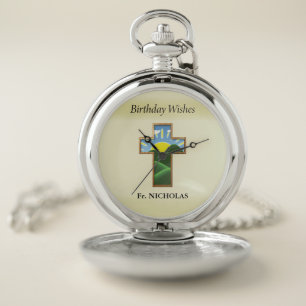 Birthday Cross Priest Personalized Pocket Watch