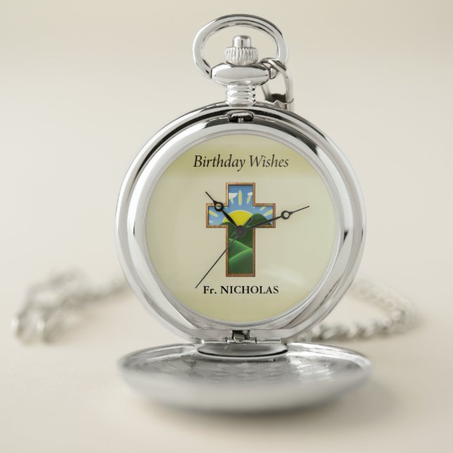 Birthday Cross Priest Personalized Pocket Watch (Inside)