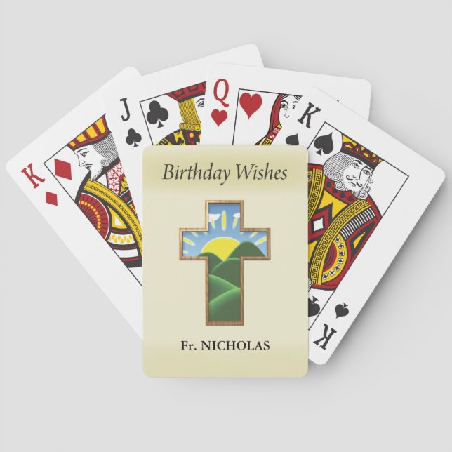 Birthday Cross Priest Personalized Poker Cards (Back)