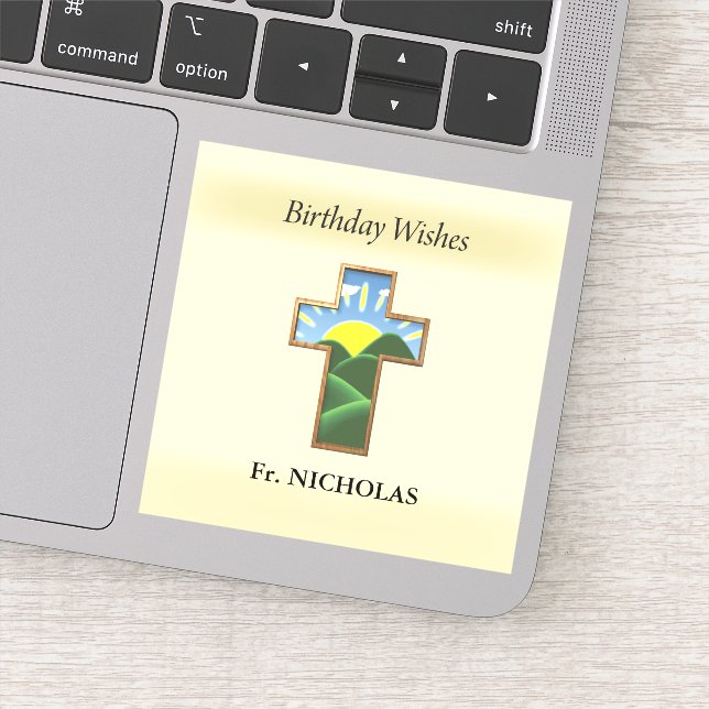 Birthday Cross Priest Personalized Sticker (Detail)