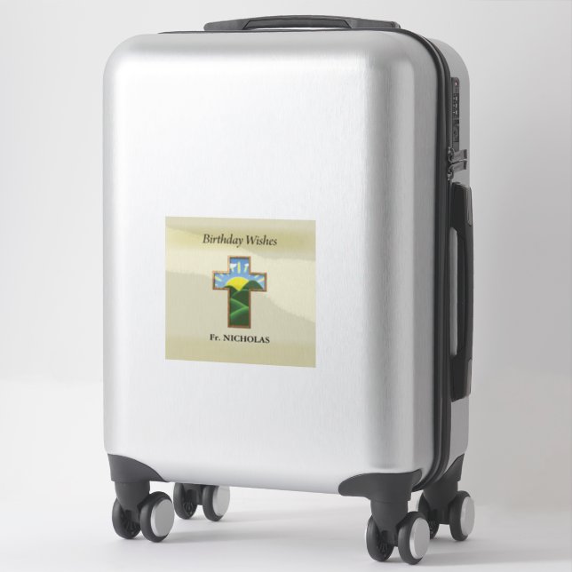 Birthday Cross Priest Personalized Sticker (Suitcase)