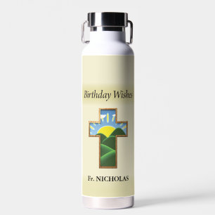 Birthday Cross Priest Personalized Water Bottle