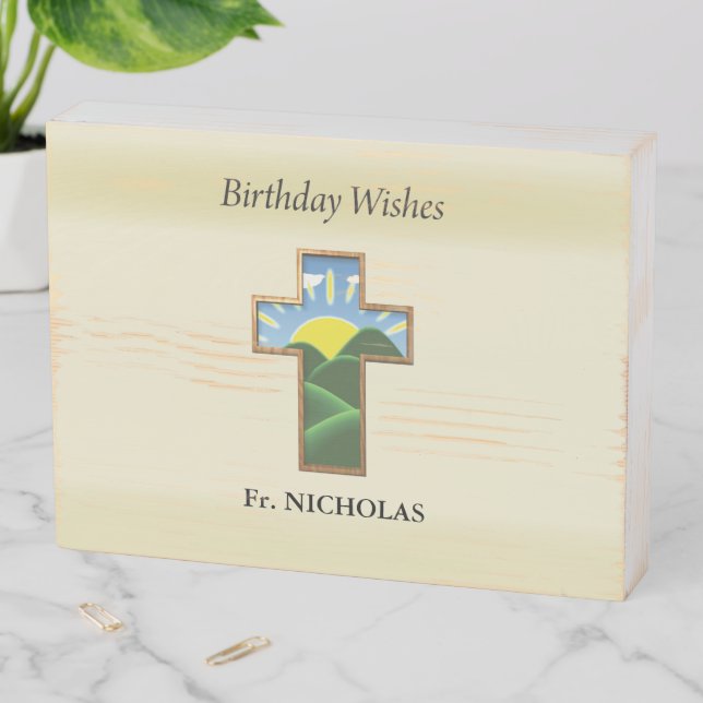 Birthday Cross Priest Personalized Wooden Box Sign (In Situ Horizontal)