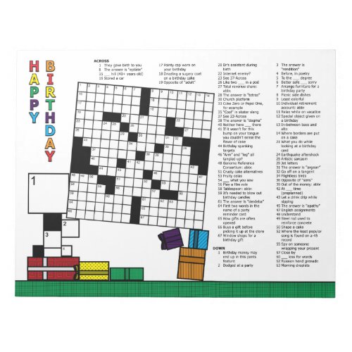 Birthday Crossword Puzzle 70 Clues Notepad