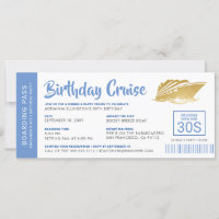 Birthday Cruise Boarding Pass Invite Blue Gold