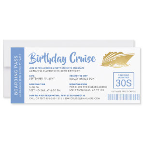 Birthday Cruise Boarding Pass Invite Blue Gold