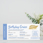 Birthday Cruise Boarding Pass Invite Blue Gold (Standing Front)