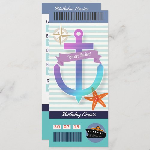 Birthday Cruise Boarding Pass Ticket Invitation