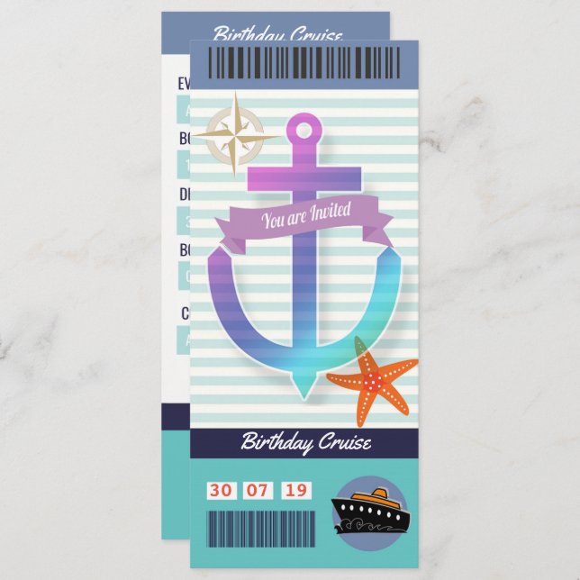 Birthday Cruise Boarding Pass Ticket Invitation (Front/Back)