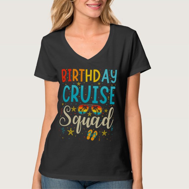 Birthday Cruise Squad Cruising Vacation Women V-Ne T-Shirt (Front)