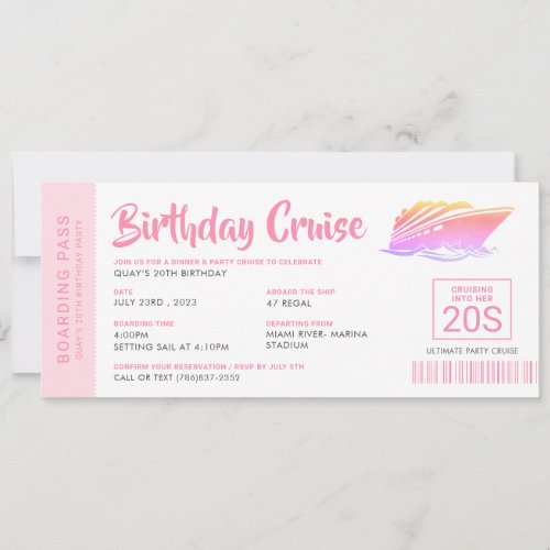 Birthday Cruise Ticket Boarding Pass  Invitation