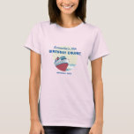 Birthday Cruise vacation with vintage cruise ship T-Shirt<br><div class="desc">Birthday Cruise shirt with vintage cruise ship illustration for your friends or family cruise ship vacation to celebrate someone's birthday. Edit the text lines with your info. The image is a red and blue vintage cruise ship with sun rays and ocean background.</div>