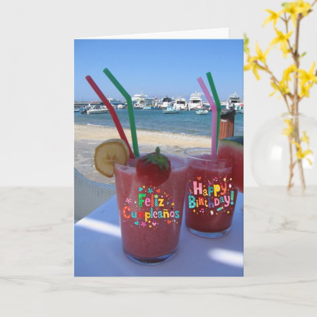 Birthday/Cumpleaños Strawberry Daiquiris - card (Yellow Flower)