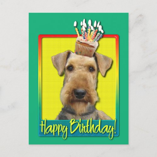 Birthday Cupcake Airedale Postcard
