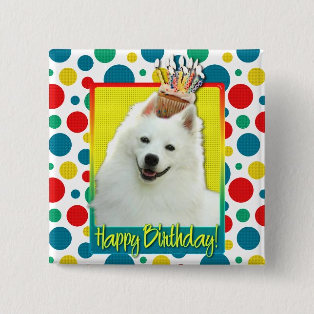 Birthday Cupcake - American Eskimo Pinback Button (Front)