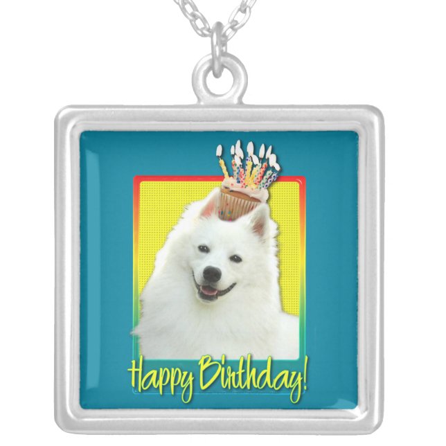 Birthday Cupcake - American Eskimo Silver Plated Necklace (Front)
