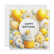 birthday cupcake and balloons greeting card