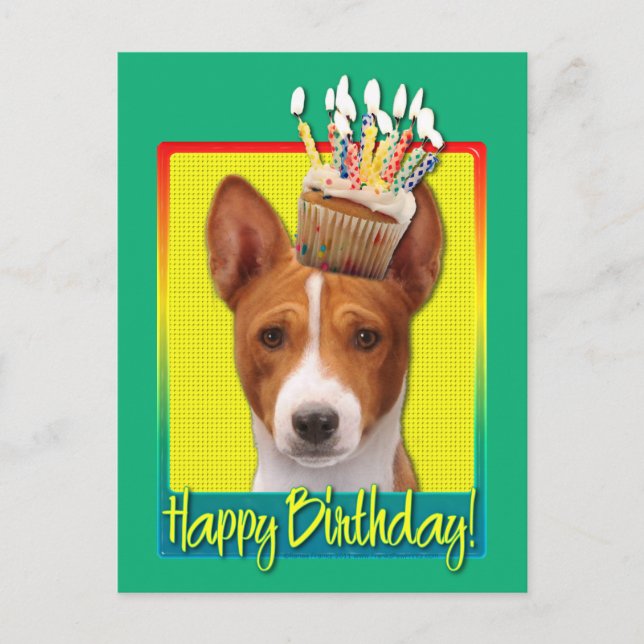 Birthday Cupcake - Basenji Postcard (Front)