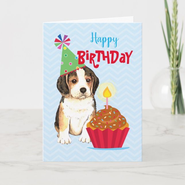 Birthday Cupcake Beagle Card (Front)