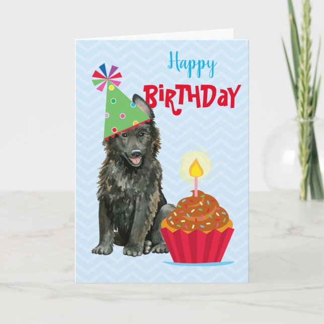 Birthday Cupcake Belgian Sheepdog Card (Front)