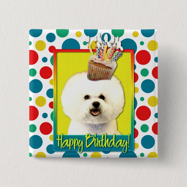 Birthday Cupcake - Bichon Frise Button (Front)