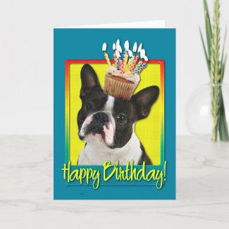Birthday Cupcake — Boston Terrier Card