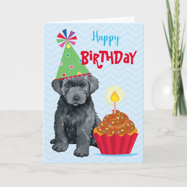 Birthday Cupcake Bouvier des Flandres Card (Front)