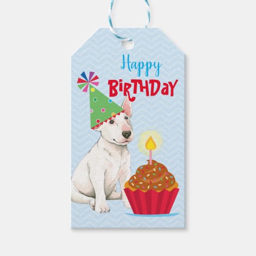 Birthday Cupcake Bull Terrier Gift Tags