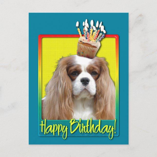 Birthday Cupcake - Cavalier - Blenheim Postcard (Front)