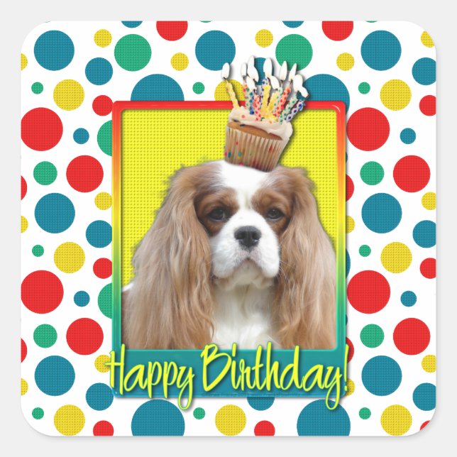 Birthday Cupcake - Cavalier - Blenheim Square Sticker (Front)