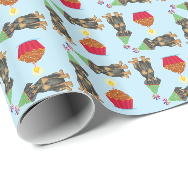 Birthday Cupcake Doberman Wrapping Paper (Roll Corner)