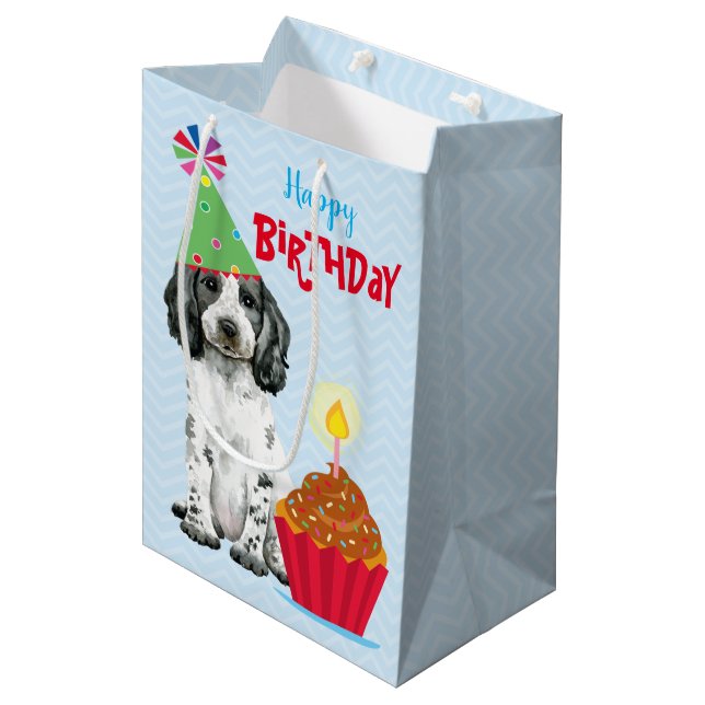 Birthday Cupcake English Cocker Spaniel Medium Gift Bag (Front Angled)