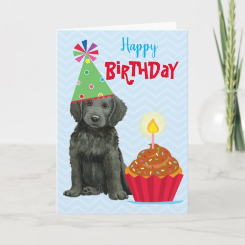 Birthday Cupcake Flat_Coated Retriever Card