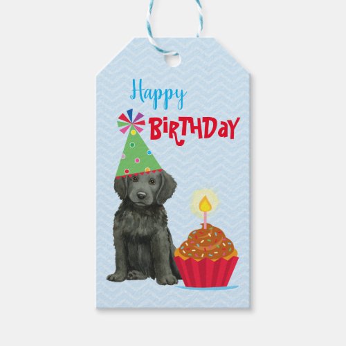 Birthday Cupcake Flat_Coated Retriever Gift Tags