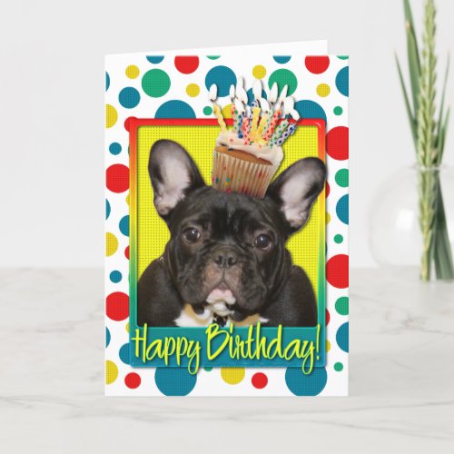 Birthday Cupcake _ French Bulldog _ Teal Card