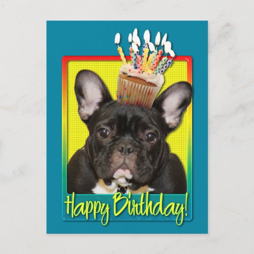 Birthday Cupcake _ French Bulldog _ Teal Postcard