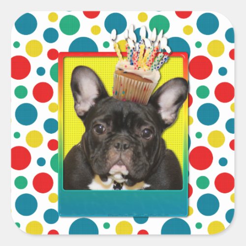 Birthday Cupcake _ French Bulldog _ Teal Square Sticker