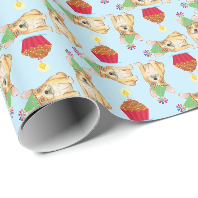 Birthday Cupcake French Bulldog Wrapping Paper (Roll Corner)