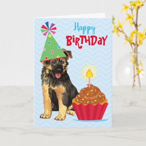Birthday Cupcake German Shepherd Card